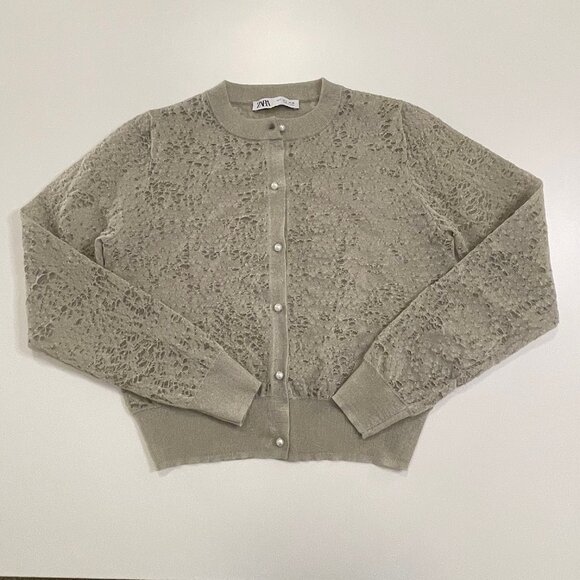 ZARA Metallic Thread Jacquard Knit Cardigan - Picture 1 of 5